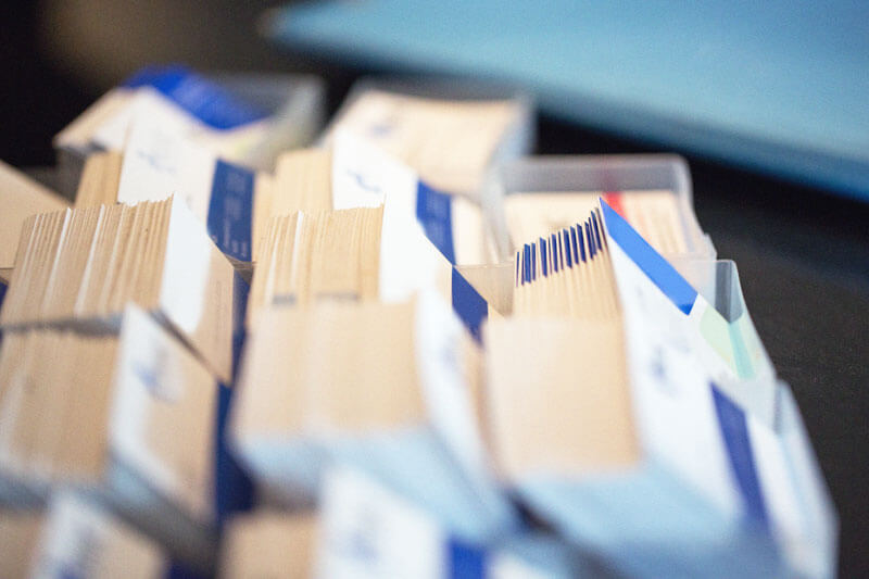 closeup of stacks of business cards